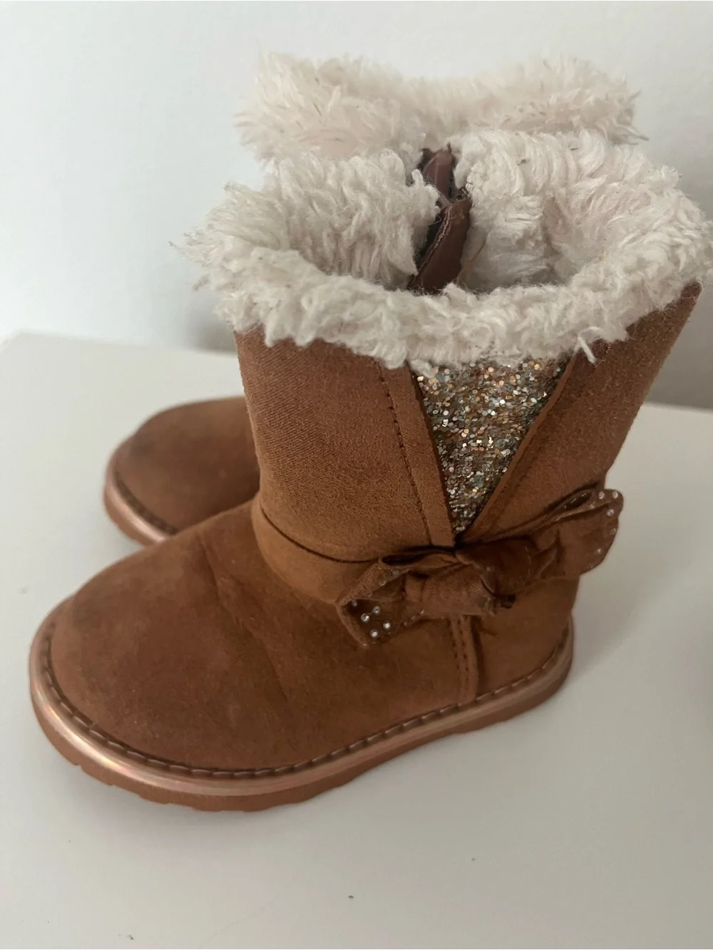 PAWZ Brown Kids Fleece-Lined Winter Boots with Pom Detail